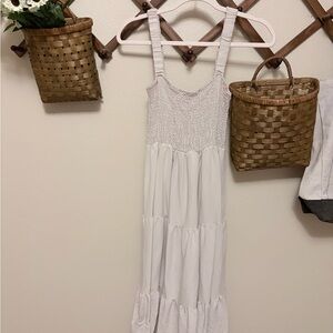 Blu Pepper Cream Tiered Midi Dress